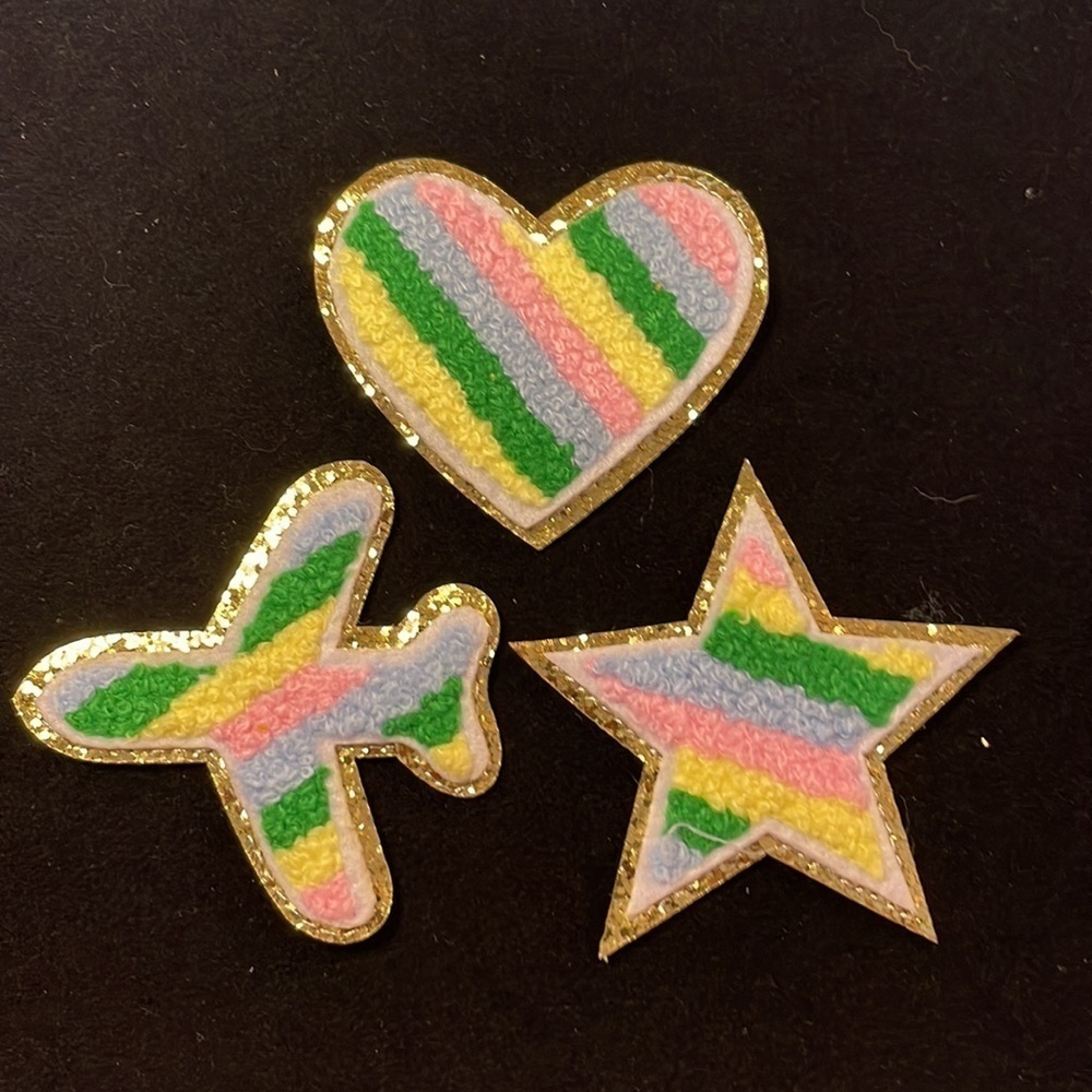 Y2K pink gold glitter 3x Iron on Patches